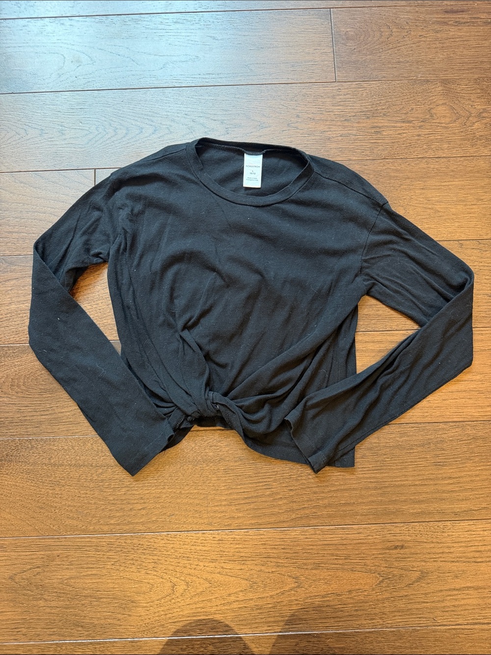 Nordstrom Girls Black Long-Sleeve Knot Front Top Size Large 10/12 - C44-017